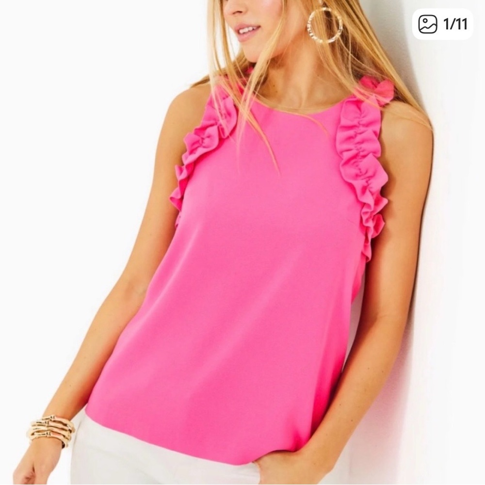 Lilly Pulitzer Hot Pink Ruffle-Trim Kailee Sleeveless Ruffle